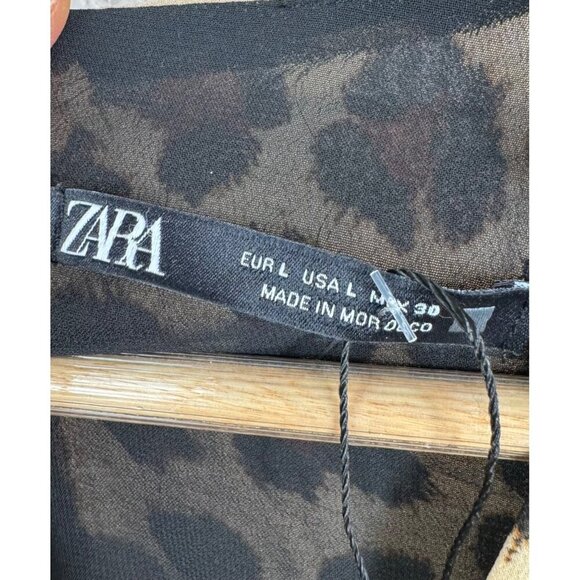 Zara Leopard Print Midi Dress Long Sleeve V-Neck chiffon wrap‎ sz L - Picture 2 of 10